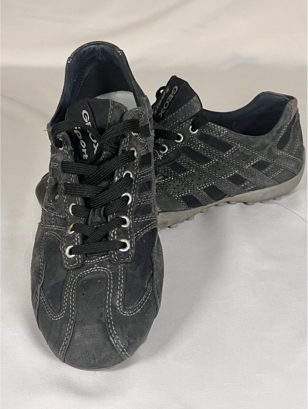 Geox Sport Black Suede & Mesh Casual Sneakers